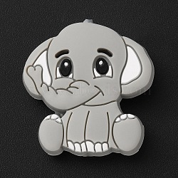 Elephant Silicone Beads, DIY Nursing Necklaces and Bracelets Making, Chewing Pendants For Teethers, Light Grey, 29x29x10mm, Hole: 2mm(SIL-WH0002-83B)