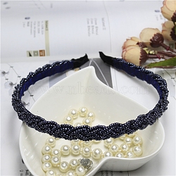 Plastic Pearl Beaded Hair Bands, Fine Headband, Fashionable Hair Accessories, Midnight Blue, 140x125mm(PW-WG46126-03)