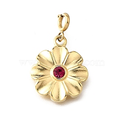 Flower 304 Stainless Steel Rhinestone Pendant Decorations, with Spring Ring Clasps, Ion Plating(IP), Real 18K Gold Plated, 24mm(STAS-H202-21G)