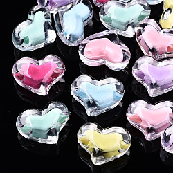 Transparent Acrylic Beads, Bead in Bead, Heart, Mixed Color, 16x21x11.5mm, Hole: 3mm, about 230pcs/500g(TACR-N011-008A-01)