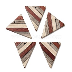 Wenge Wood & Sandalwood & White Ash Pendants, Inverted Triangle Charms, Colorful, 36.5x30x3.5mm, Hole: 2mm(WOOD-F013-01)