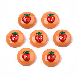 Opaque Resin Enamel Cabochons, Half Round with Red Strawberry, Coral, 14x6mm(CRES-N031-026)