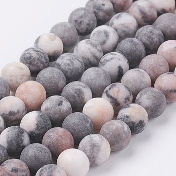 Natural Pink Zebra Jasper Beads Strands, Frosted, Round, 4mm, Hole: 1mm, about 93pcs/strand, 15.2 inch