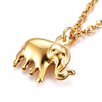 Elephant Pendant Necklaces, with 304 Stainless Steel Pendants & Cable Chains, Brass Spring Ring Clasps, Golden, 16.06 inch(40.8cm)
