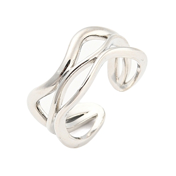 Hollow Wave Brass Open Cuff Rings, Lead Free & Cadmium Free, Platinum, US Size 6 1/4(16.7mm)