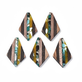 Transparent Resin & Walnut Wood Pendants, Kite, Turquoise, 33x20x3.5mm, Hole: 2mm