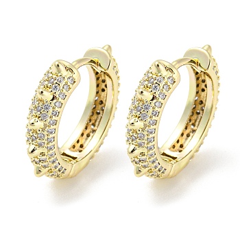 Brass Micro Pave Cubic Zirconia Hoop Earrings, Real 18K Gold Plated, 17x4.5x19mm