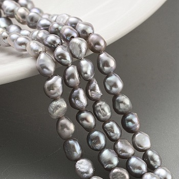 Natural Keshi Pearl Cultured Freshwater Pearl Beads Strands, Baroque Pearls, Two Sides Polished, Grade 4A, Dark Gray, 3~4mm, Hole: 0.5mm, about 33pcs/strand, 7.09''(18cm)