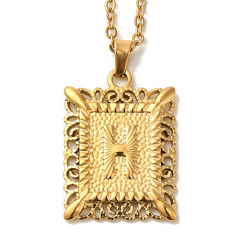 201 Stainless Steel Cable Chain Rectangle with Letter Pendant Necklaces, Golden, Letter H, 19.96 inch(50.7cm)