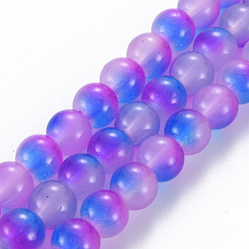 Spray Painted Glass Beads Strands, Round, Orchid, 8x7.5mm, Hole: 1.4mm, about 50~51pcs/strand, 14.57~14.96 inches(37~38cm)