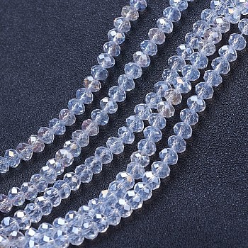 Electroplate Glass Beads Strands, AB Color Plated, Faceted, Rondelle, Clear AB, 3.5~3.8x3mm, Hole: 0.4mm, about 113~115pcs/strand, 12.80~12.99 inch(32.5~33cm)