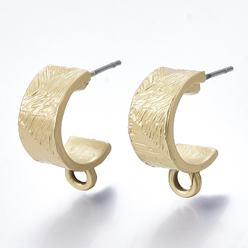 Smooth Surface Alloy Stud Earring Findings, Half Hoop Earrings, with Loop and Steel Pin, Matte Gold Color, 16.5x6mm, Hole: 2mm, Pin: 0.7mm