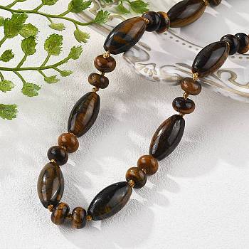 Natural Tiger Eye Beaded Necklaces, with Alloy Lobster Clasps, 18.1 inch~18.5  inch(46~47cm), Oval: 20x10mm