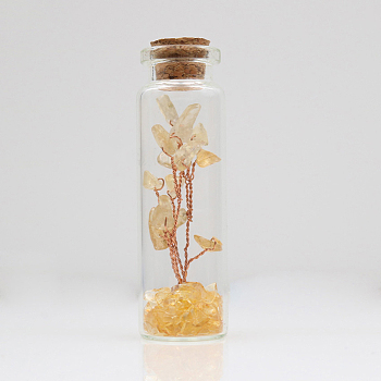 Glass Wishing Bottle Decorations, with Citrine Chips Tree Inside and Cork Stopper, 22x74mm