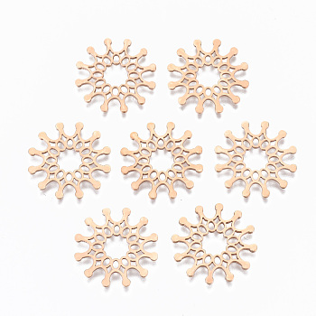 304 Stainless Steel Filigree Joiners Links, Laser Cut, Flower, Rose Gold, 20.5x1mm