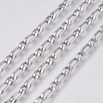 304 Stainless Steel Figaro Chains, Unwelded, Stainless Steel Color, 4.5~6.5x2.5~3x1mm