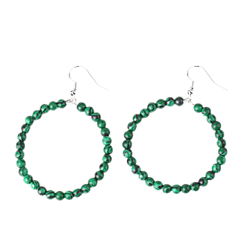 Fashionable Natural Malachite Hoop Earrings for Women, Versatile and Unique, Platinum, 59x42x4mm