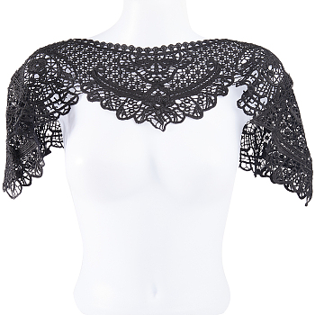 Polyester Computerized Embroidery Collar, Detachable Lace Neckline Trim, Garment Accessories, Black, 300x770x2mm
