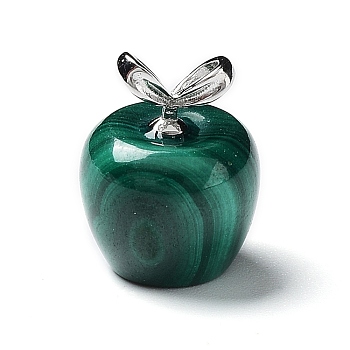 Natural Malachite Fruit Pendants, Apple Charms with Platinum Plated 925 Sterling Silver Findings, 15.5x12mm, Hole: 3x2mm