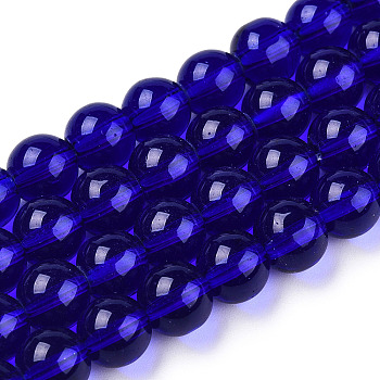 Transparent Glass Beads Strands, Round, Dark Blue, 6~6.5mm, Hole: 1.4mm, about 67~70pcs/strand, 14.76 inch~15.16 inch(37.5~38.5cm)