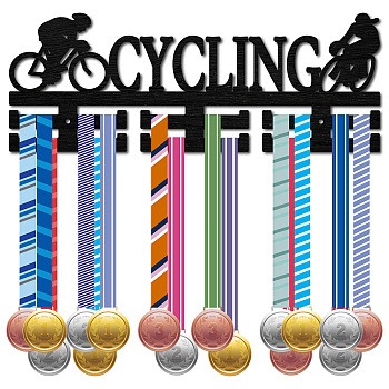 Fashion Wood Medal Hanger Holder, 2 Line Display Wall Rack, with Screws & Anchor Plug, Bicycle, 150x400mm, Hole: 5mm