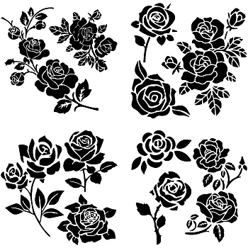 4Pcs 4 Styles PET Waterproof Self-adhesive Car Stickers, Reflective Decals for Car, Motorcycle Decoration, June Rose, 200x200mm, 1pc/style