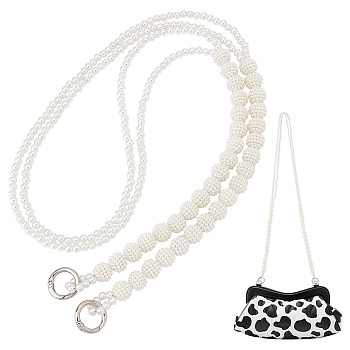 PandaHall Elite 1Pc Acrylic Imitation Pearl Bead Chain Bag Handle, with Spring Gate Rings, for Shoulder Bag Replacement Accessories, Platinum, 110cm