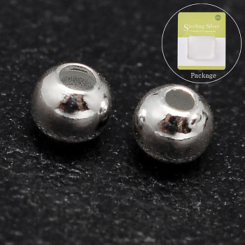 925 Sterling Silver Beads, Seamless Round Beads, Silver, 2.5mm, Hole: 1.1mm