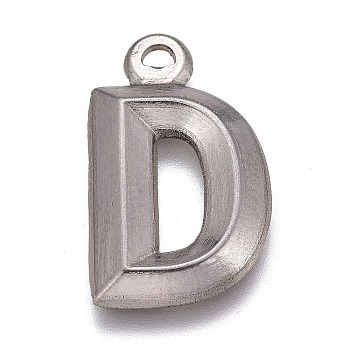304 Stainless Steel Pendants, Alphabet, Letter.D, 16x10x2mm, Hole: 1.2mm