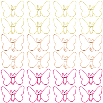 60Pcs 3 Colors Iron Paper Clips, Butterfly Paper Clips, Funny Bookmark Marking Clips, Mixed Color, 26x36.5x1.5mm, 20pcs/color