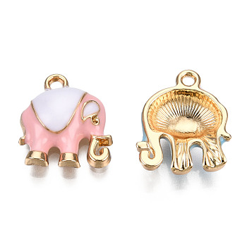 Alloy Enamel Pendants, Light Gold, Elephant, Pink, 17x14.5x5mm, Hole: 1.8mm