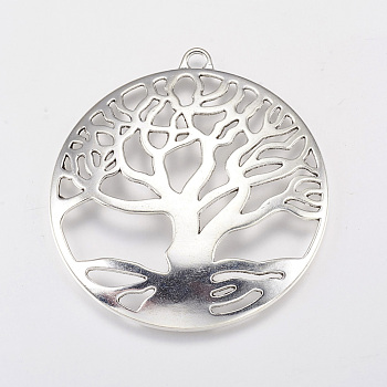Tibetan Style Pendant Cabochon Settings, Tree of Life, Lead Free, Antique Silver, 61x58x3mm, Tray: 55mm, Hole: 4mm