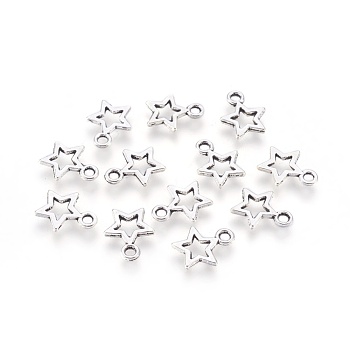 Tibetan Style Alloy Charms, Lead Free, Nickel Free and Cadmium Free, Star, Antique Silver, 10mm wide, 12mm long, hole: 2mm