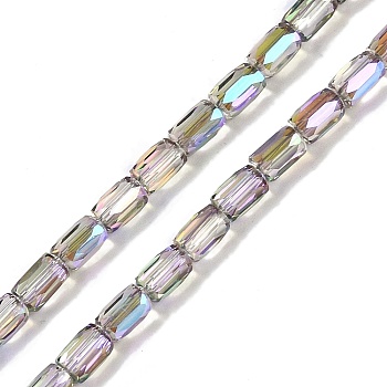 Electroplate Glass Beads Strands, Half Plated, Faceted, Column, Thistle, 6.5x4mm, Hole: 0.8mm, about 80pcs/strand, 20.08''(51cm)