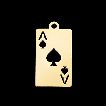 304 Stainless Steel Pendants, Laser Cut, Playing Card A, Golden, 19x10x1mm, Hole: 1.5mm