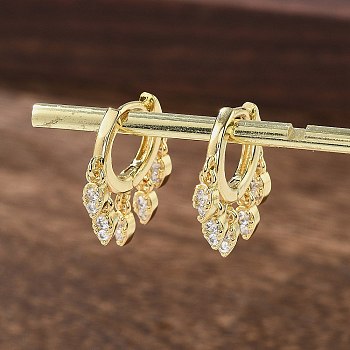 Brass Micro Pave Clear Cubic Zirconia Huggie Hoop Earrings, Long-Lasting Plated, Teardrop, Real 18K Gold Plated, 19.5mm, Pin: 0.9mm