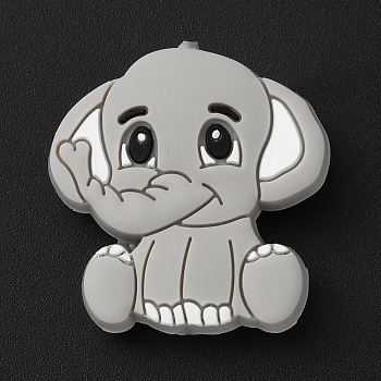 Elephant Silicone Beads, DIY Nursing Necklaces and Bracelets Making, Chewing Pendants For Teethers, Light Grey, 29x29x10mm, Hole: 2mm