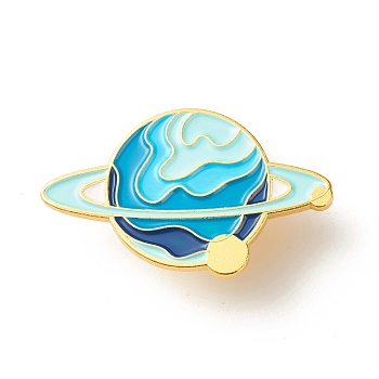 Earth Planet Enamel Pin, Cool Creative Iron Enamel Brooch for Backpack Clothes, Golden, Deep Sky Blue, 21x33.5x9.5mm