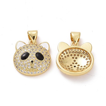 Brass Micro Pave Clear Cubic Zirconia Pendants, with Enamel, Panda Head Charms, Golden, Black & White, 15.5x15x4mm, Hole: 3.5x4.5mm