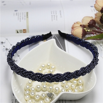 Plastic Pearl Beaded Hair Bands, Fine Headband, Fashionable Hair Accessories, Midnight Blue, 140x125mm