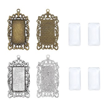 DIY Findings for Jewelry Making, with Cabochon Settings and Glass Cabochons, Rectangle, 35mm
