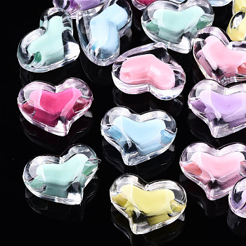 Transparent Acrylic Beads, Bead in Bead, Heart, Mixed Color, 16x21x11.5mm, Hole: 3mm, about 230pcs/500g