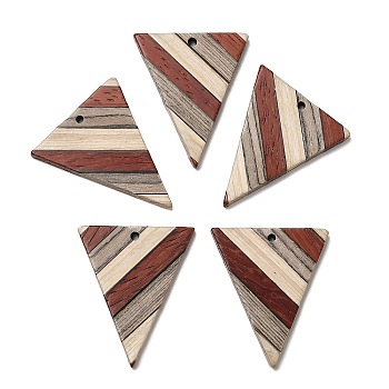 Wenge Wood & Sandalwood & White Ash Pendants, Inverted Triangle Charms, Colorful, 36.5x30x3.5mm, Hole: 2mm