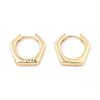 Brass Hoop Earrings, Hexagon, Light Gold, 16.5x18x3.5mm