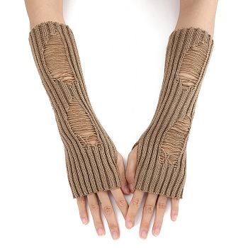 Acrylic Fiber Yarn Knitting Fingerless Gloves, Winter Warm Gloves with Thumb Hole, Tan, 200x70mm