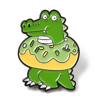 Funny Dinosaur with Donut Alloy Enamel Pin Brooch for Backpack Clothes, Lime Green, 30x22.5mm