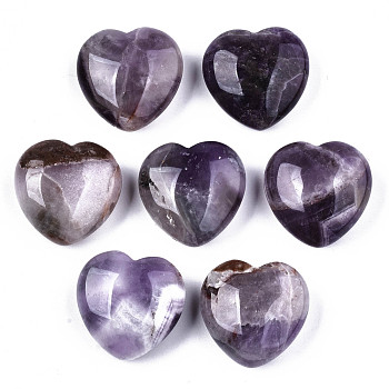 Natural Amethyst Heart Palm Stone, Pocket Stone for Energy Balancing Meditation, 29~29.5x30~31x12~15mm
