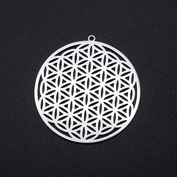 201 Stainless Steel Filigree Charms, Spiritual Charms, Flower of Life, Stainless Steel Color, 42x40x1mm, Hole: 1.6mm