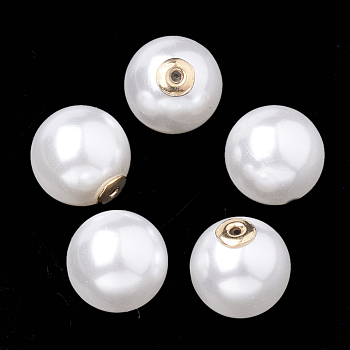 High Luster Eco-Friendly Plastic Imitation Pearl Ear Nuts, Earring Backs, Grade A, with Aluminum Findings, Round, White, 10mm, Hole: 0.8mm