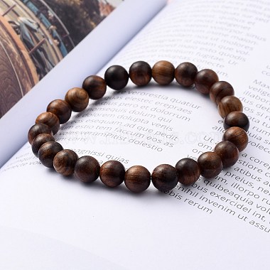 Bracelets extensibles unisexes en bois naturel avec perles(X-BJEW-JB05463-03)-3